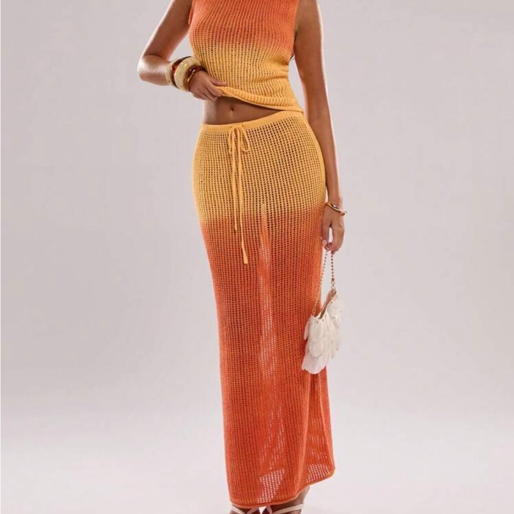 Orange Ombre Knit Maxi Matching Set